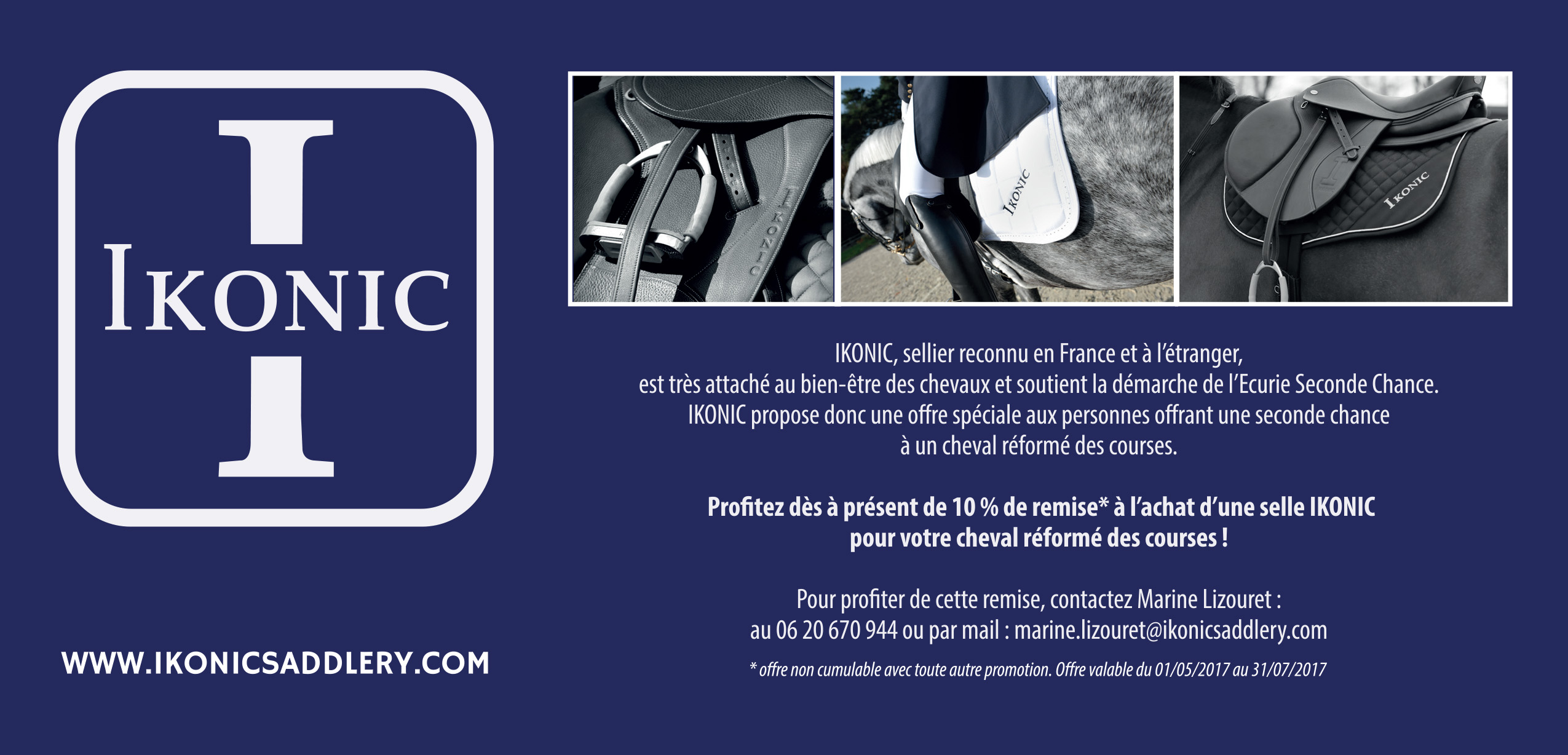 Bénéficiez de 10% de remise à l'achat d'une selle IKONIC pour votre cheval réformé des courses !